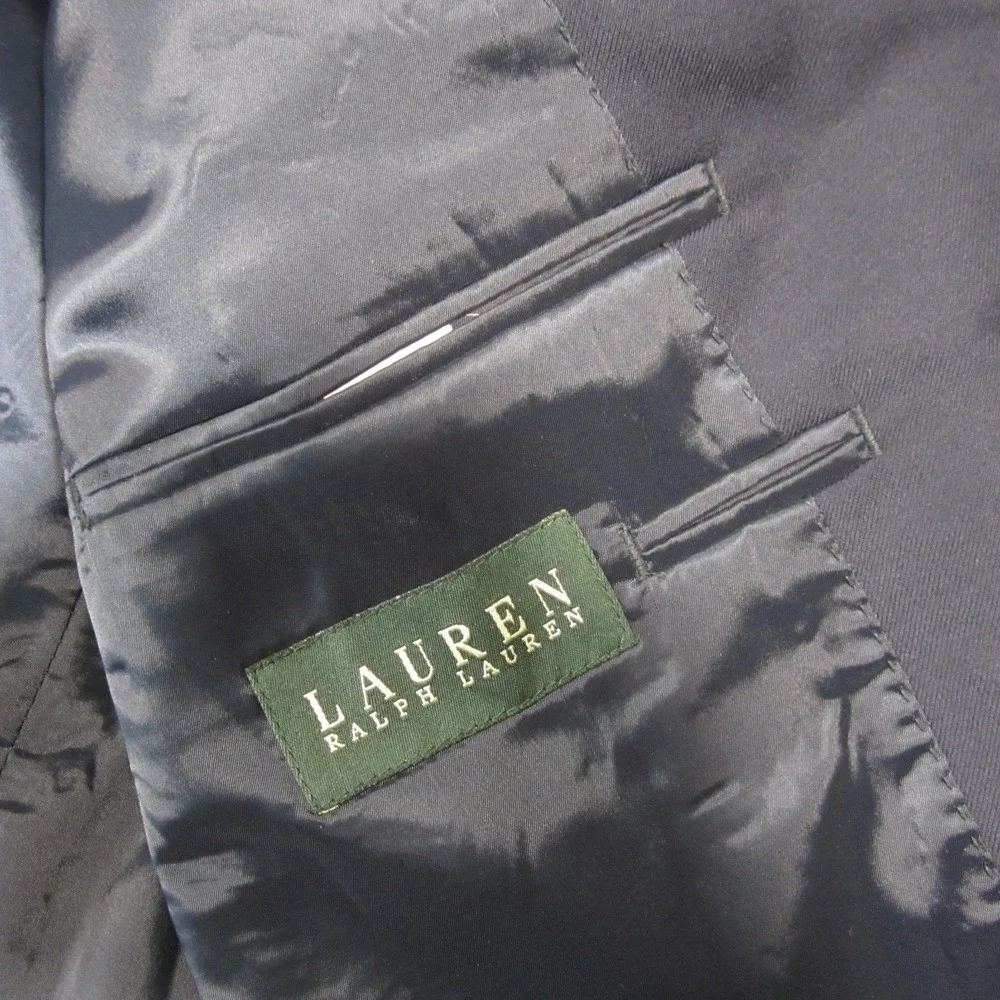 Lauren Ralph‎ Lauren Wool Blazer 44R Navy Gold Two Button Lined Wedding Guest